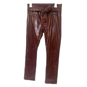 NWT David Lerner Red Vegan Patent Leather Tie Waste Pants Size Small With Zipper